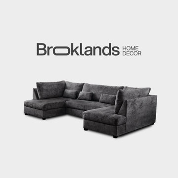 Meridian U Shape Sofa Bed with Storage Alaska Chenille Platinum Grey