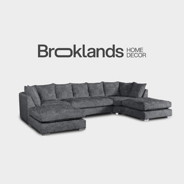 London U Shape Sofa Soft Chenille Charcoal Grey