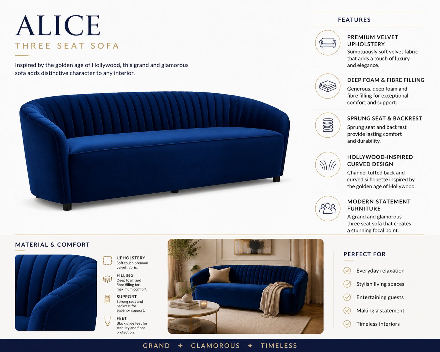 Alice Three Seat Sofa