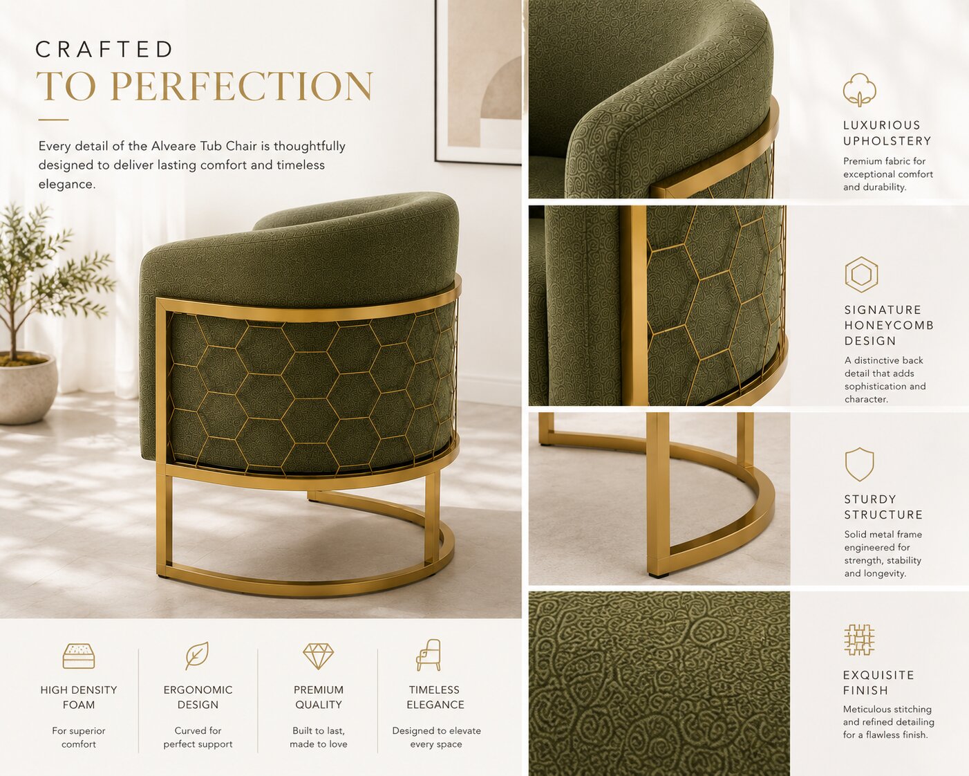 Alveare Tub Chair Brass