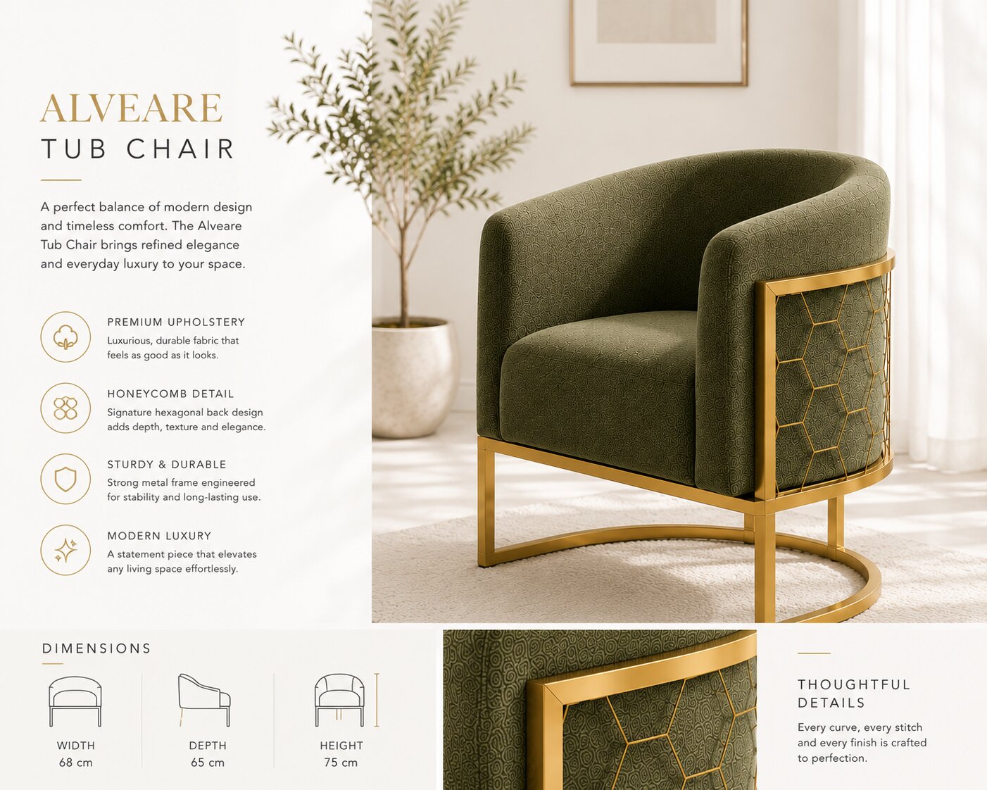 Alveare Tub Chair Brass