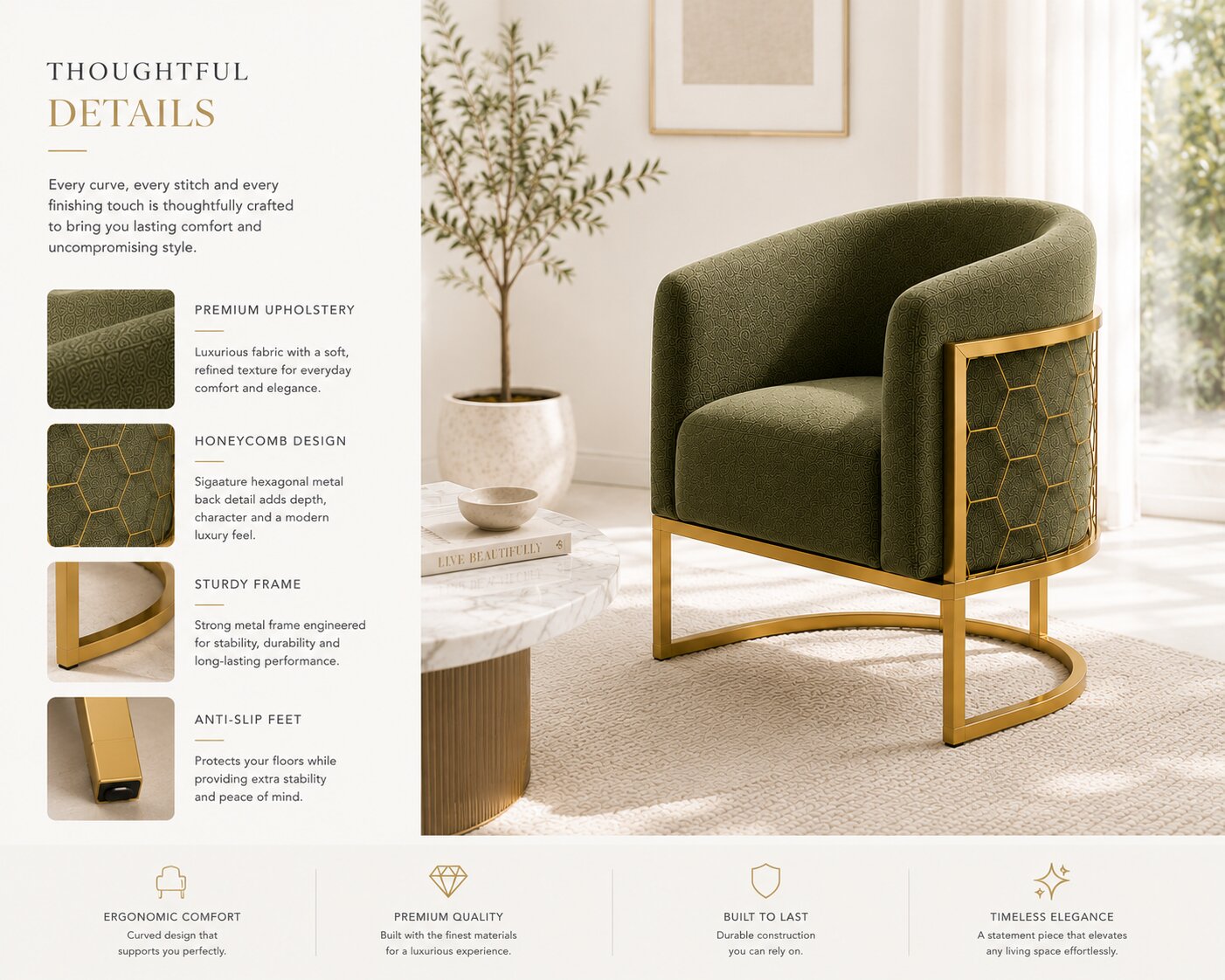 Alveare Tub Chair Brass