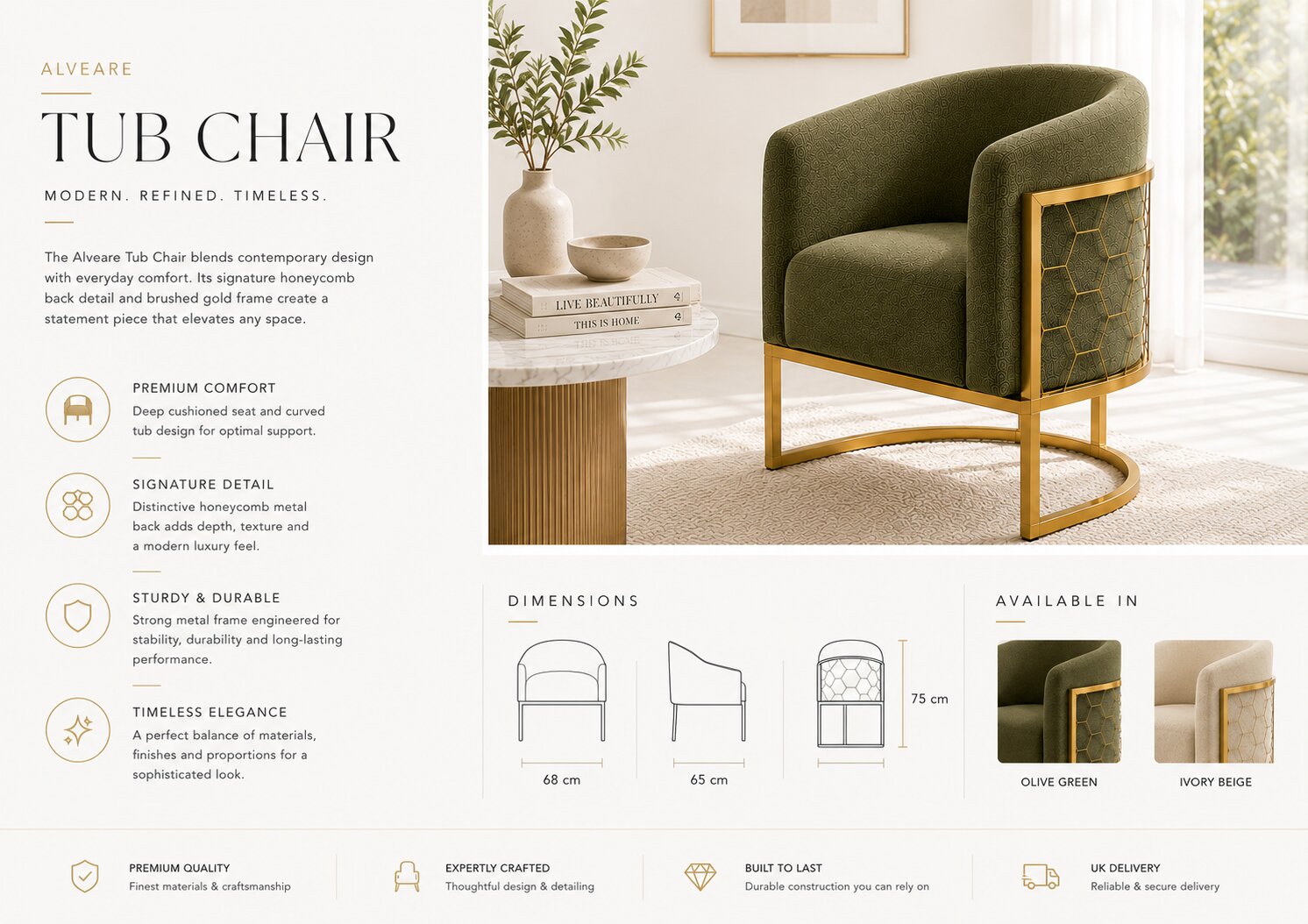 Alveare Tub Chair Brass