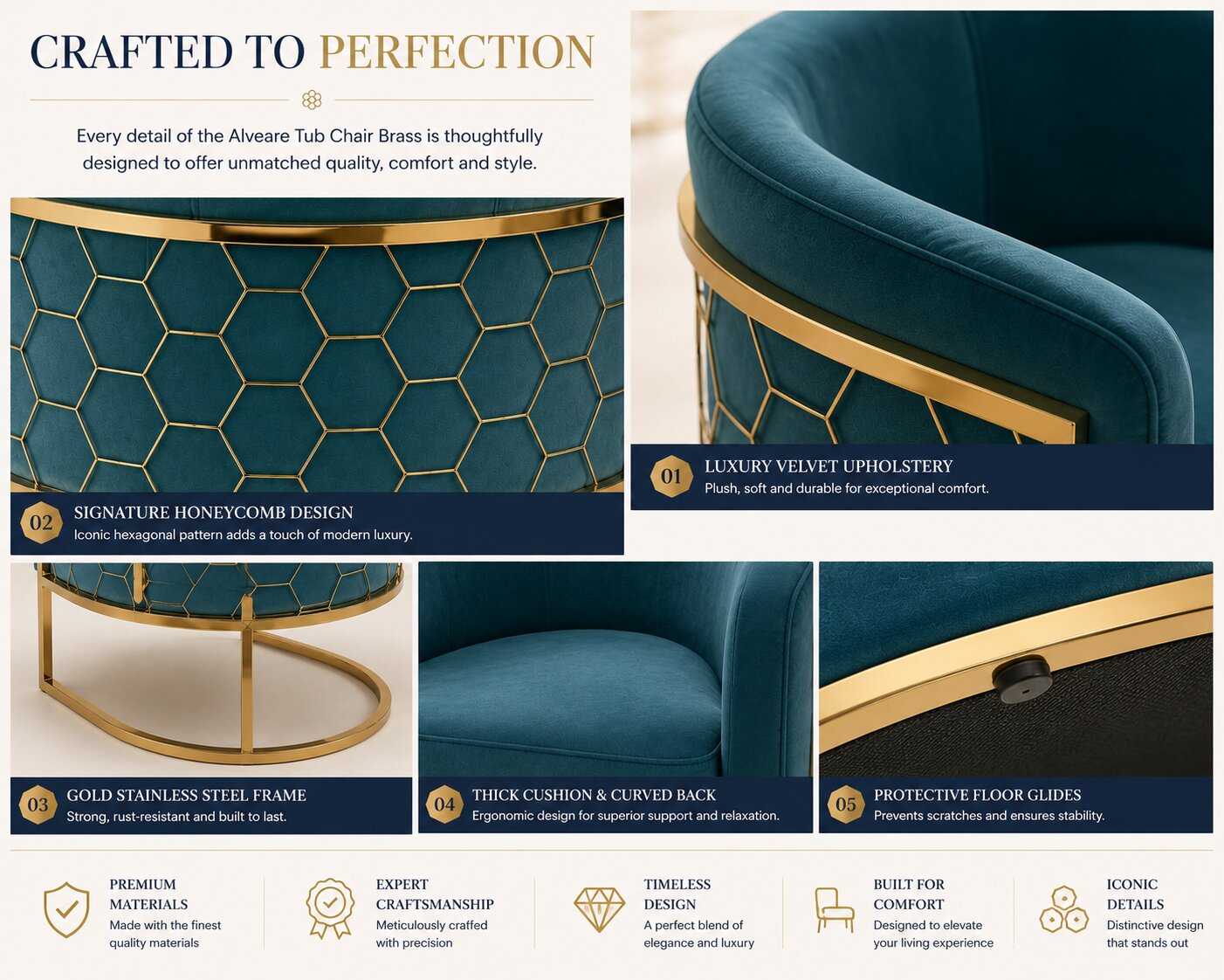 Alveare Tub Chair Brass