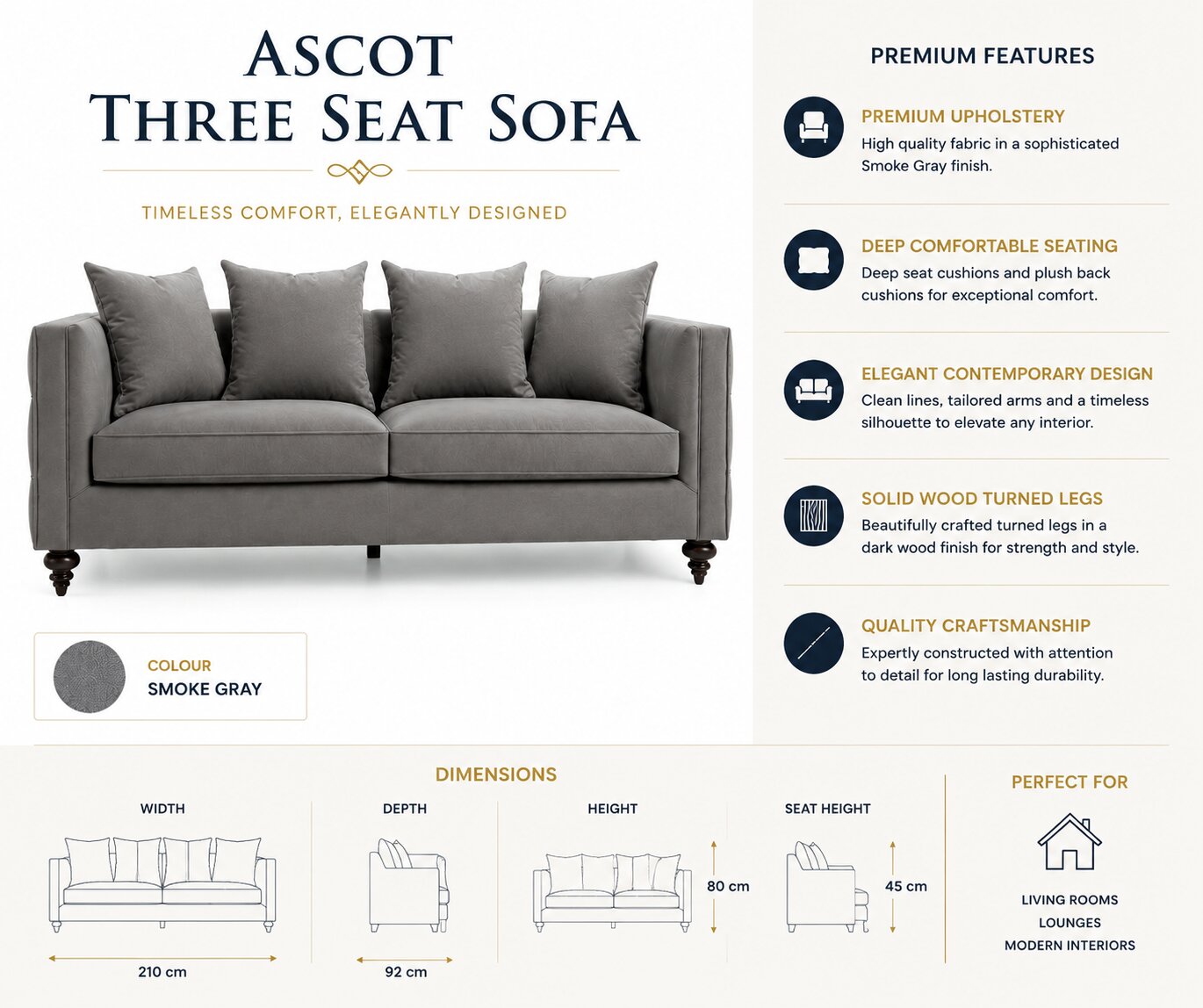 Ascot Three Seat Sofa