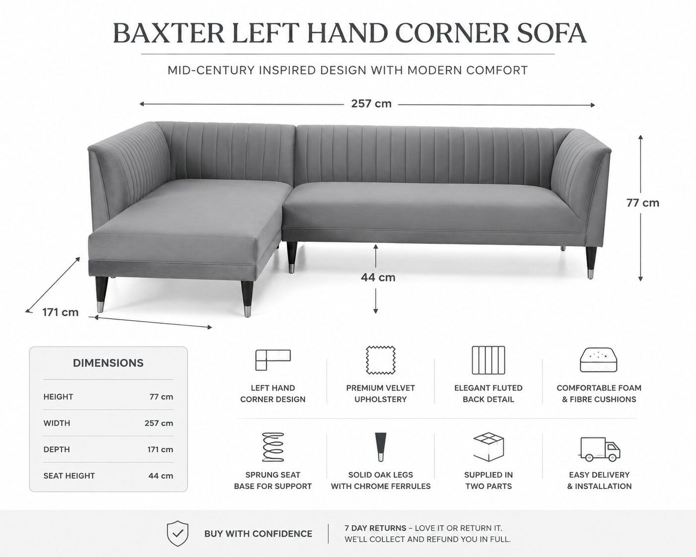 Baxter Left Hand Corner Sofa