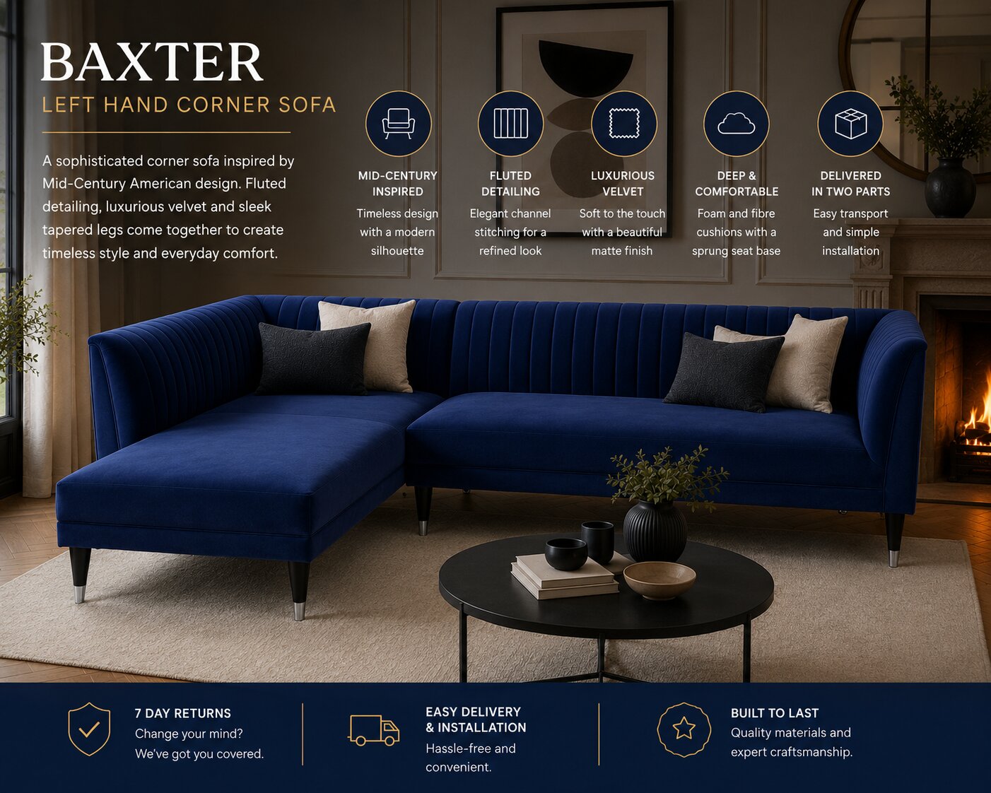 Baxter Left Hand Corner Sofa