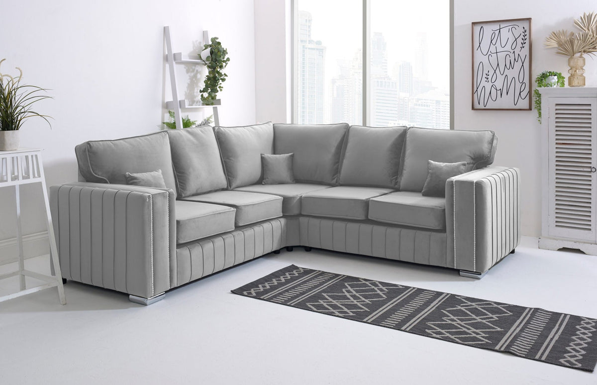 Layla Corner Fullback 2C2 sofa in silver - Brooklands Home Decor