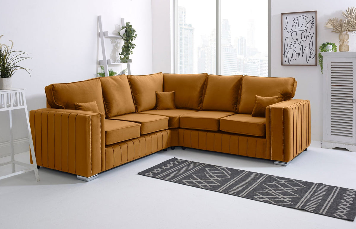 Layla Corner Fullback 2C2 sofa in burnt orange - Brooklands Home Decor