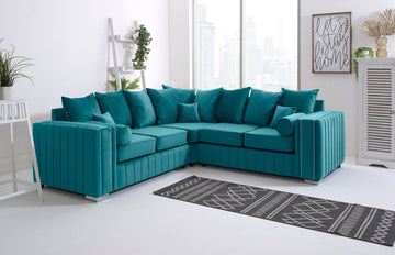 Layla Corner Scatterback 2C2 turquoise sofa with channel-stitched arms - Brooklands Home Decor