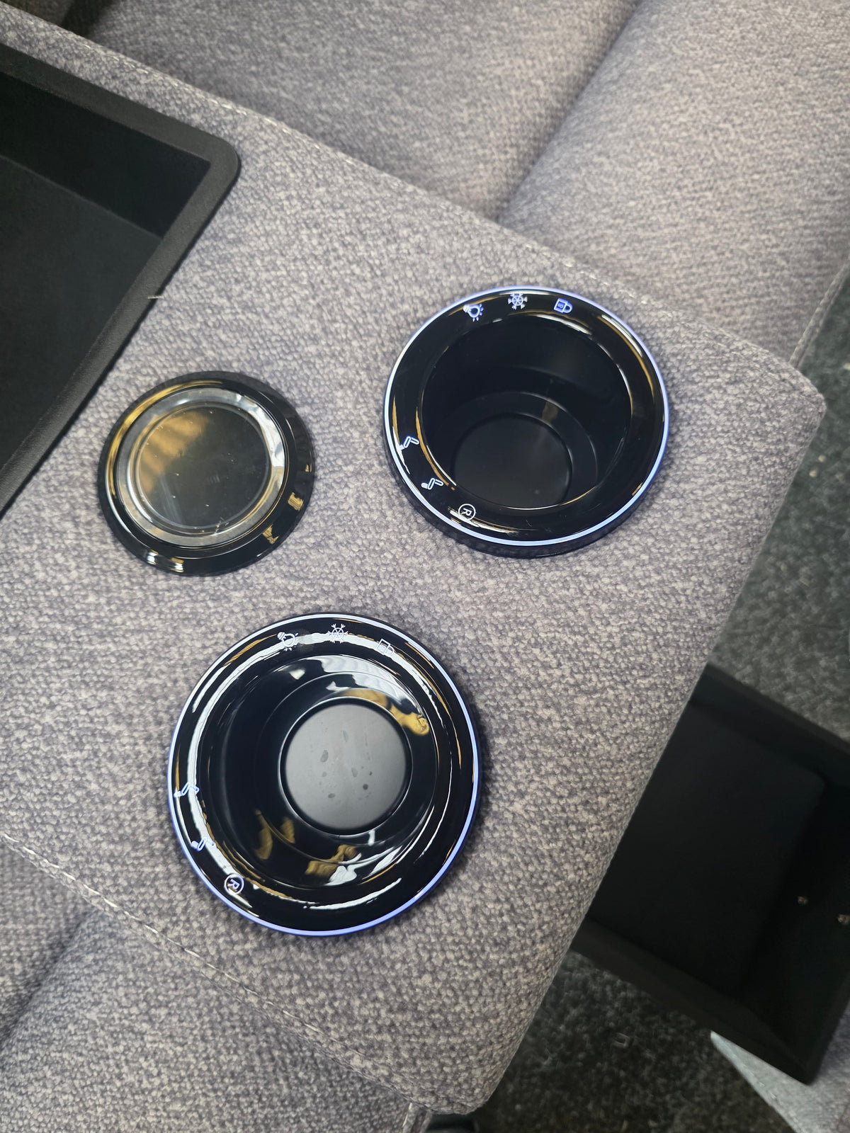 LuxeMotion smart recliner sofa console cupholder detail - Brooklands Home Decor
