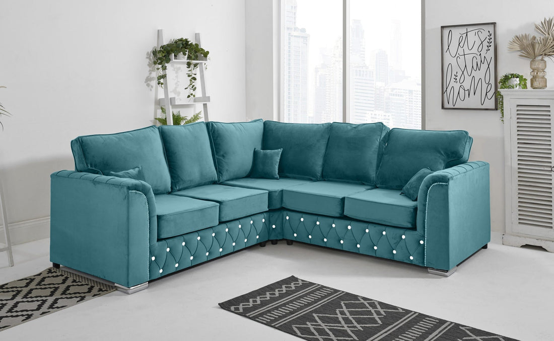 Malibu Corner Fullback 2C2 with diamond detailing in turquoise - Brooklands Home Decor