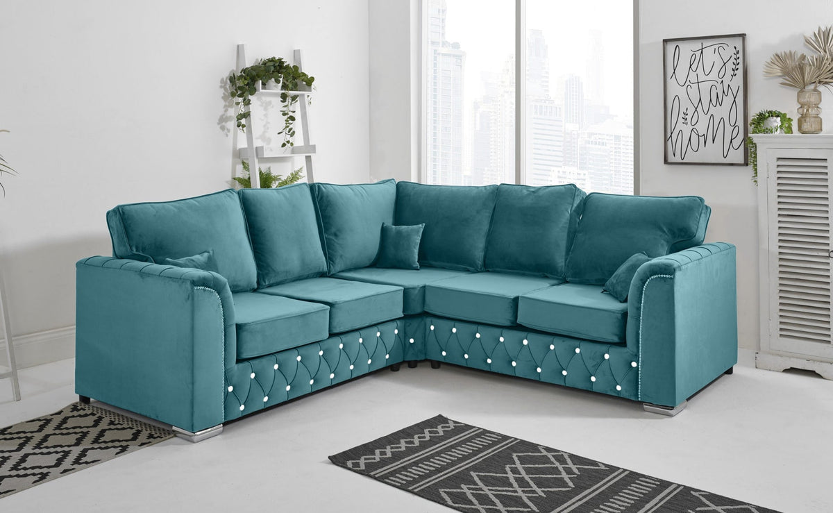 Malibu Corner Fullback 2C2 with diamond detailing in turquoise - Brooklands Home Decor