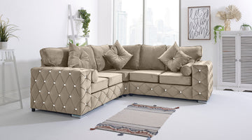 Milton Corner Fullback 2C2 with diamond detailing and bolster cushions in cream - Brooklands Home Decor