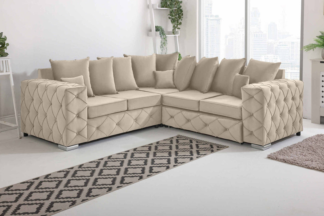 Milton Corner Scatterback 2C2 corner sofa in cream - Brooklands Home Decor