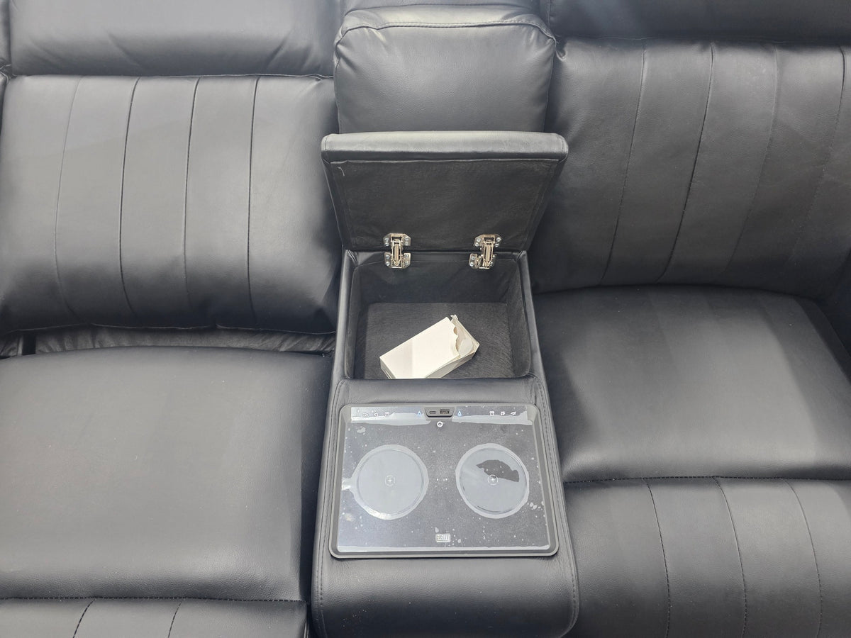 Montero Smart Cinema recliner sofa centre console with open storage compartment and cupholders - Brooklands Home Decor