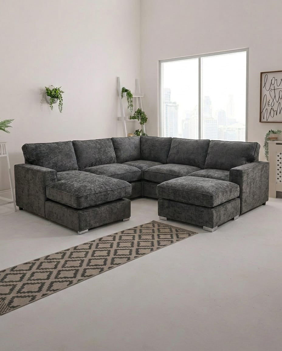 Noir Majlis Corner Sofa with Movable Ottoman - Brooklands Home Decor