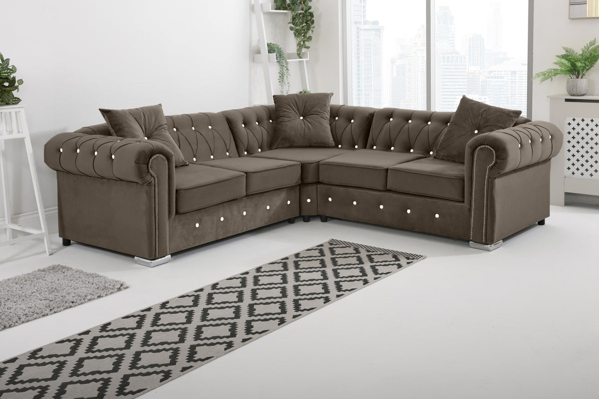 Olympia Chesterfield Diamond Corner Sofa with Extra Cushions in mole - Brooklands Home Decor