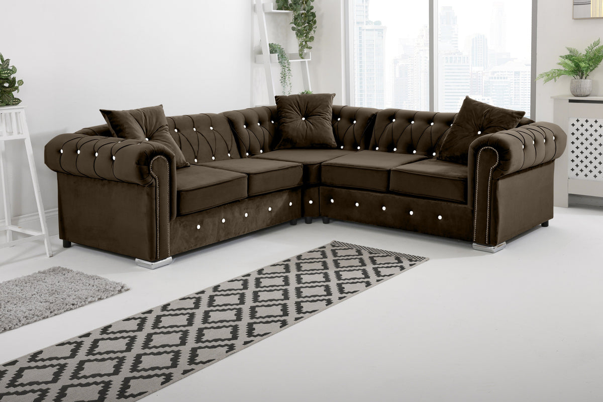 Olympia Chesterfield Diamond Corner Sofa with Extra Cushions in bourneville - Brooklands Home Decor