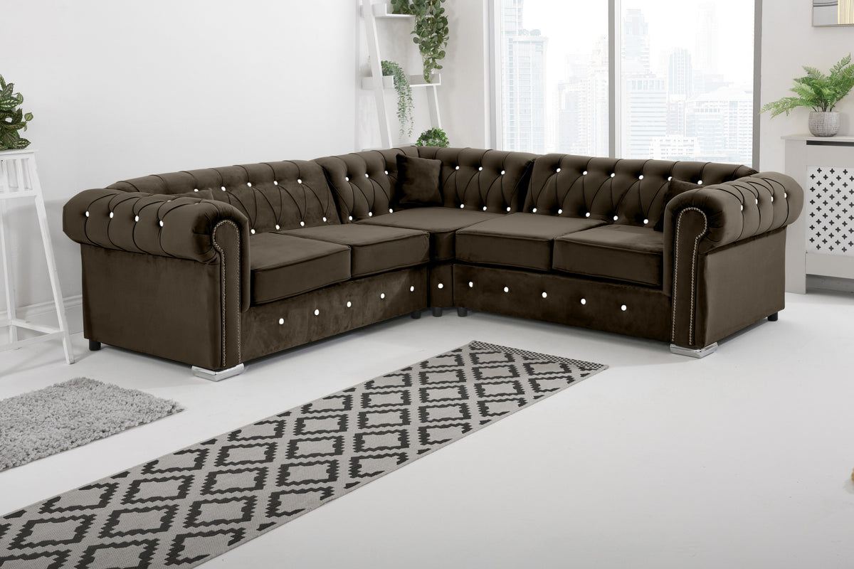 Olympia Chesterfield Diamond Corner Sofa with Extra Cushions in bourneville - Brooklands Home Decor