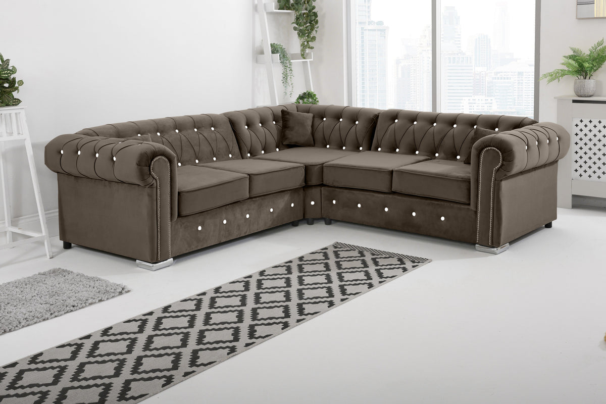Olympia Chesterfield Diamond Corner Sofa with Extra Cushions in mole - Brooklands Home Decor