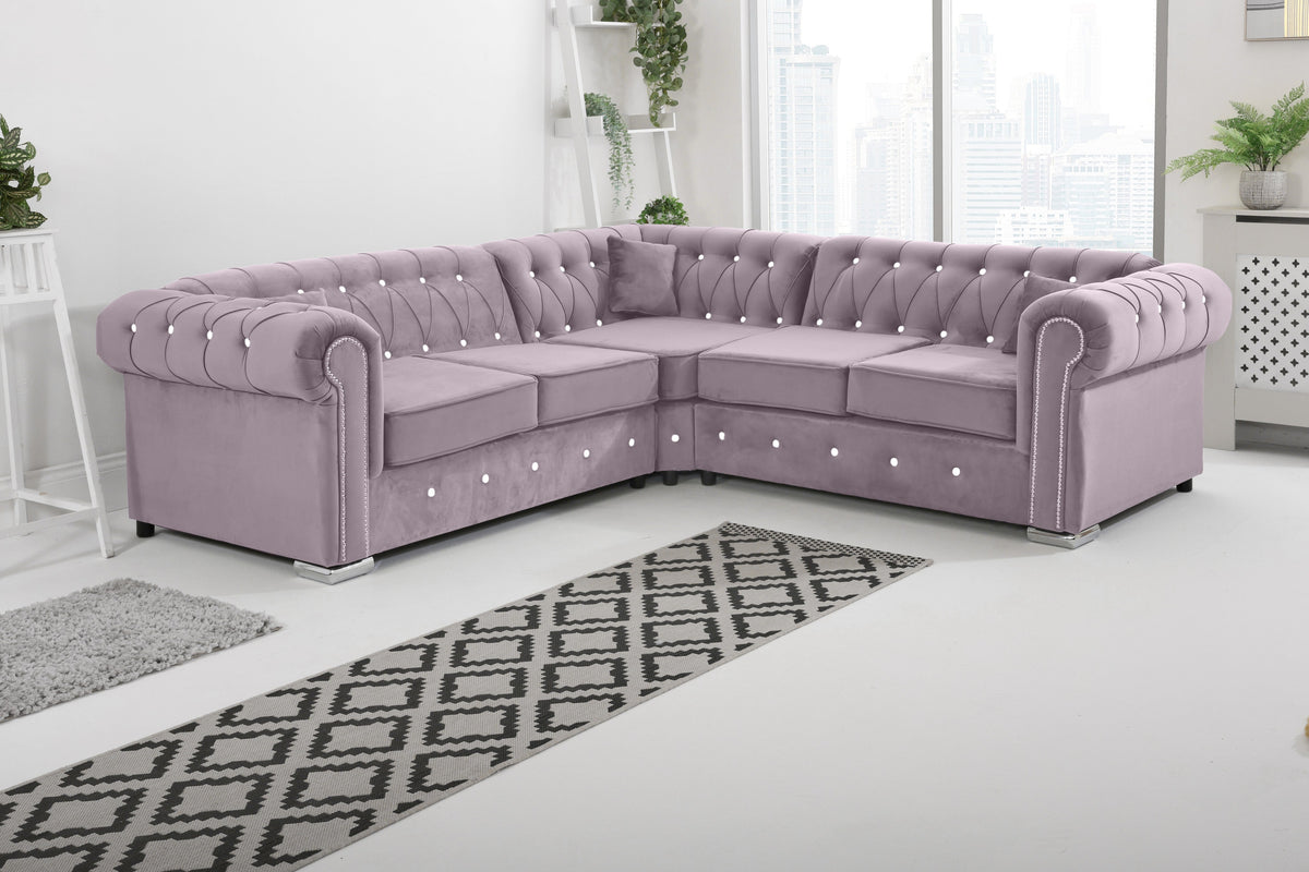 Olympia Chesterfield Diamond Corner Sofa with Extra Cushions in lilac - Brooklands Home Decor