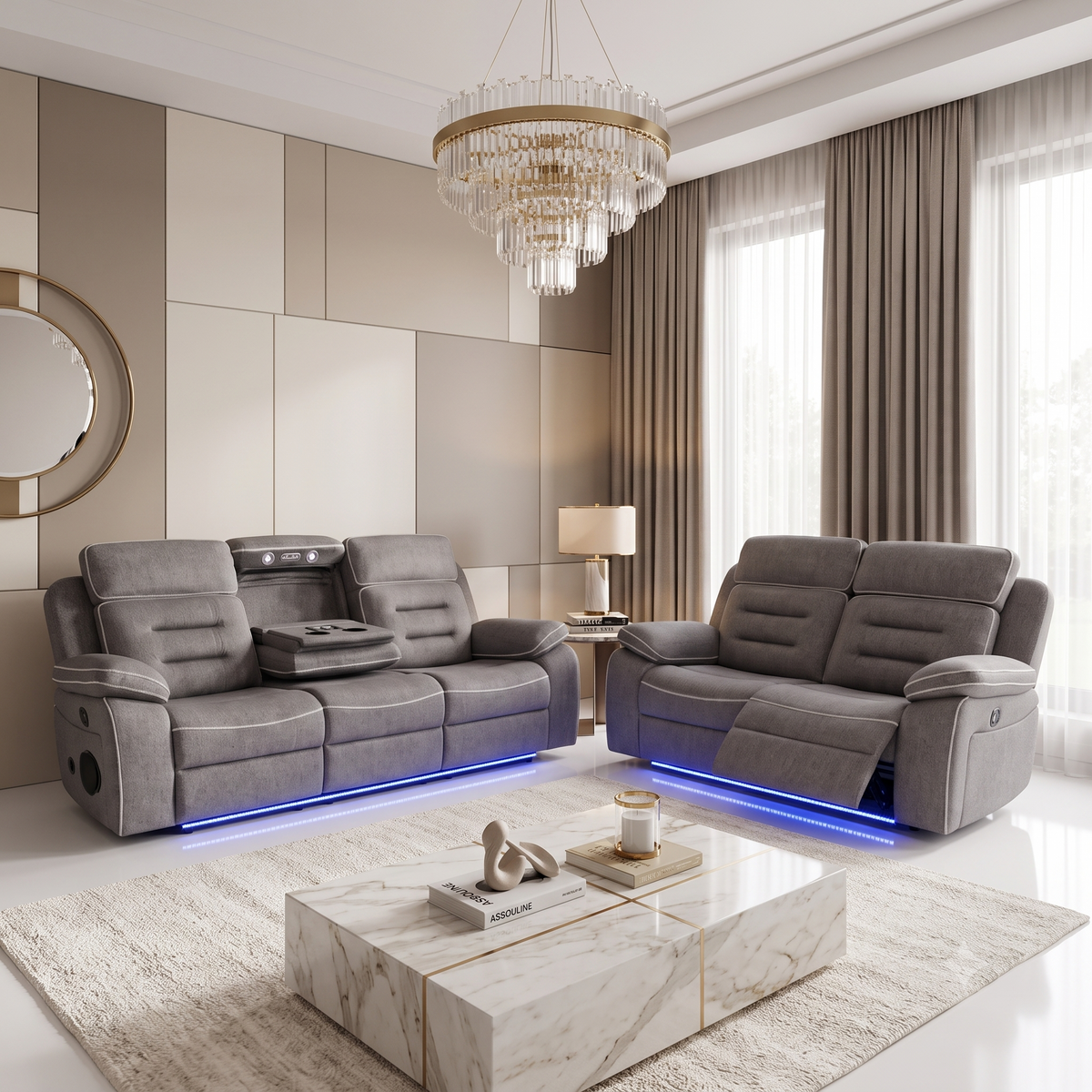 Regent 3 + 2 Seater Premium Tech Fabric Electric Recliner Sofa Set - Brooklands Home Decor