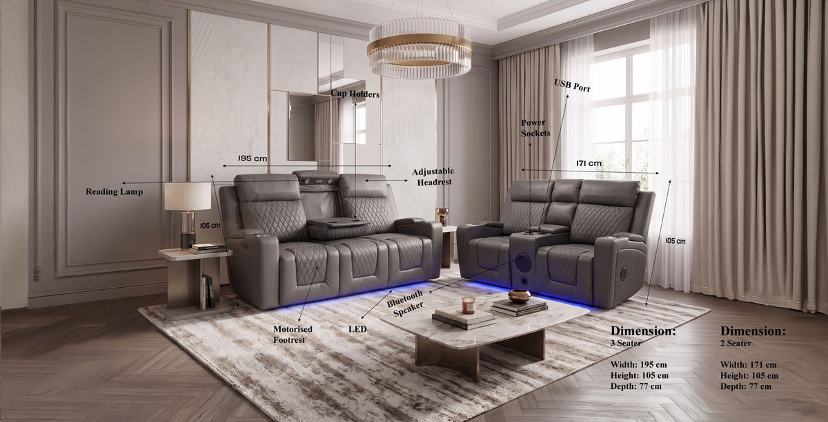 Valentino Smart Entertainment Recliner Sofa Set product view - Brooklands Home Decor