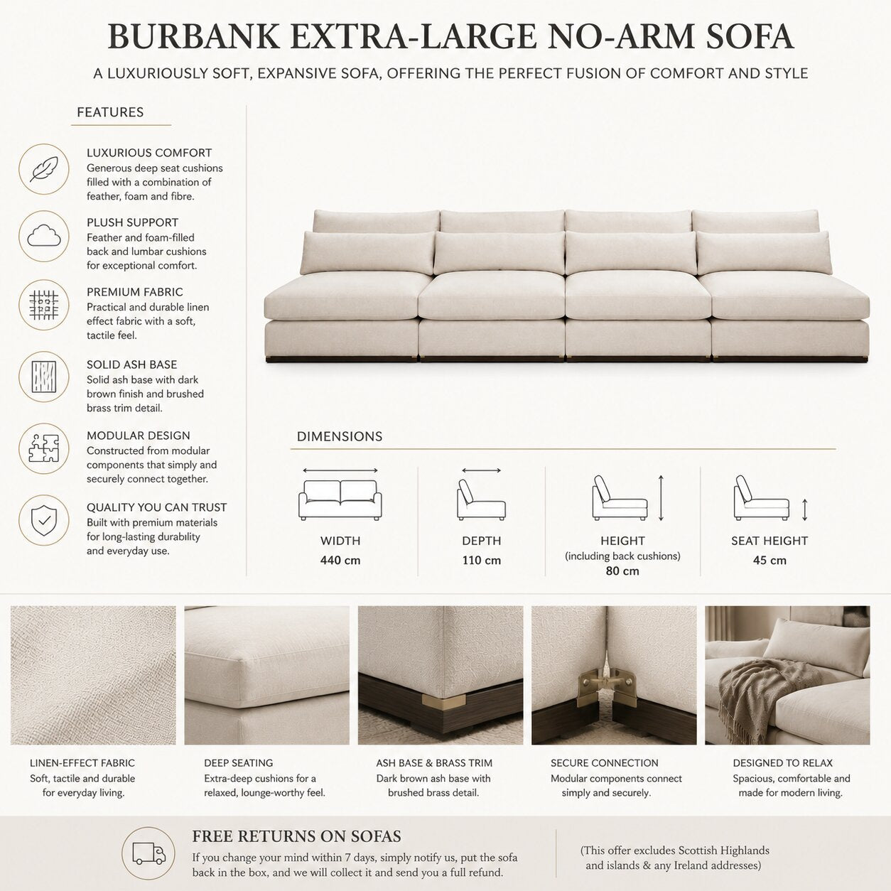 Burbank Extra-Large No-Arm Sofa