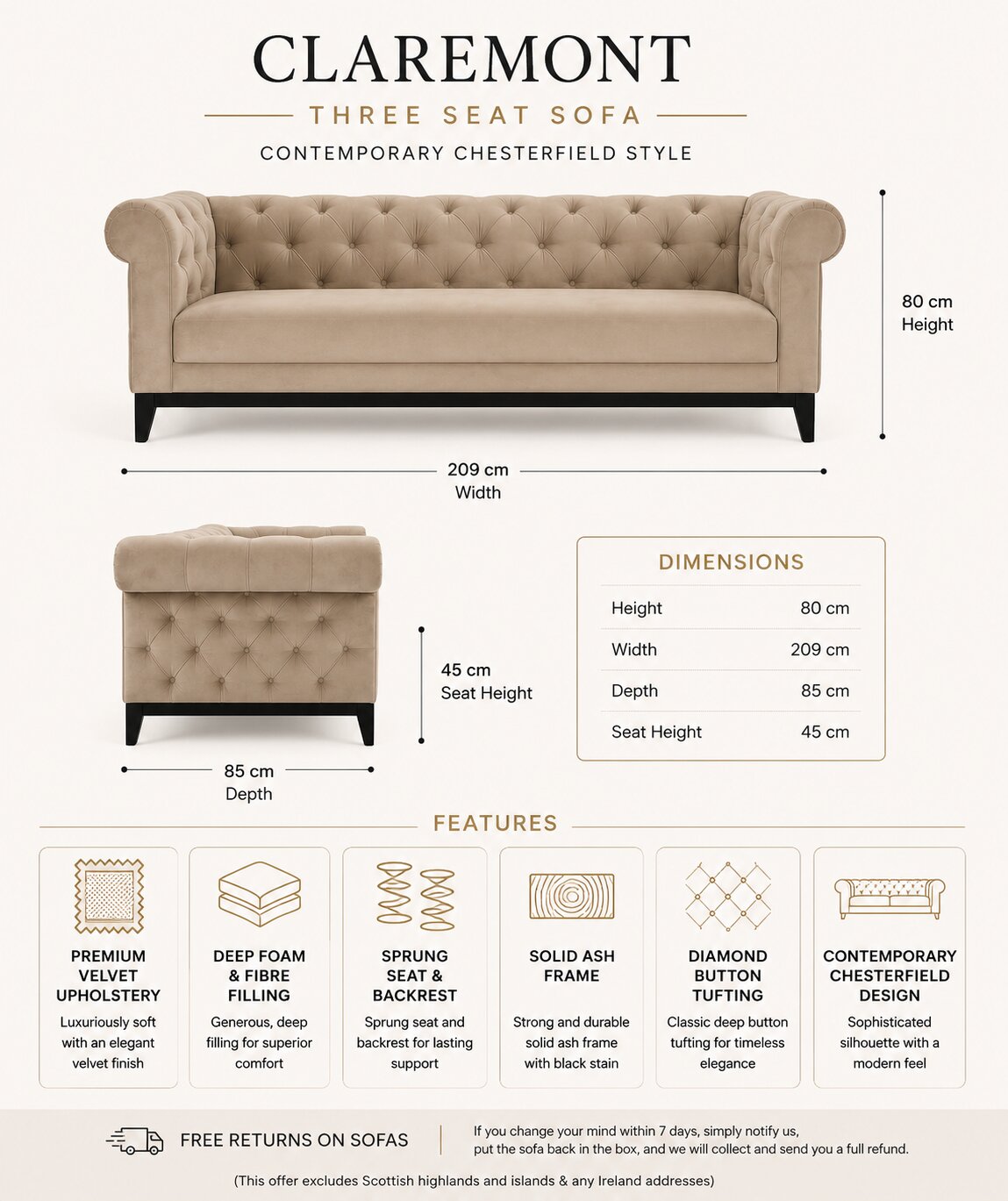 Claremont Three Seat Sofa