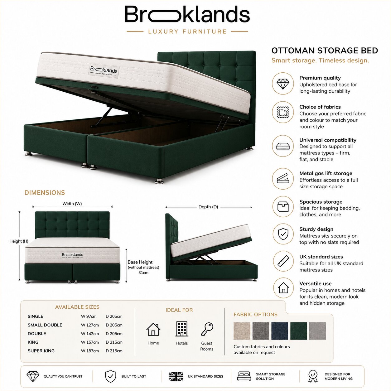 Cubbed Ottoman Storage Bed features, dimensions and available UK sizes