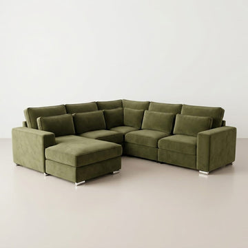 Florence Olive Green Velvet Corner Sofa with Chaise