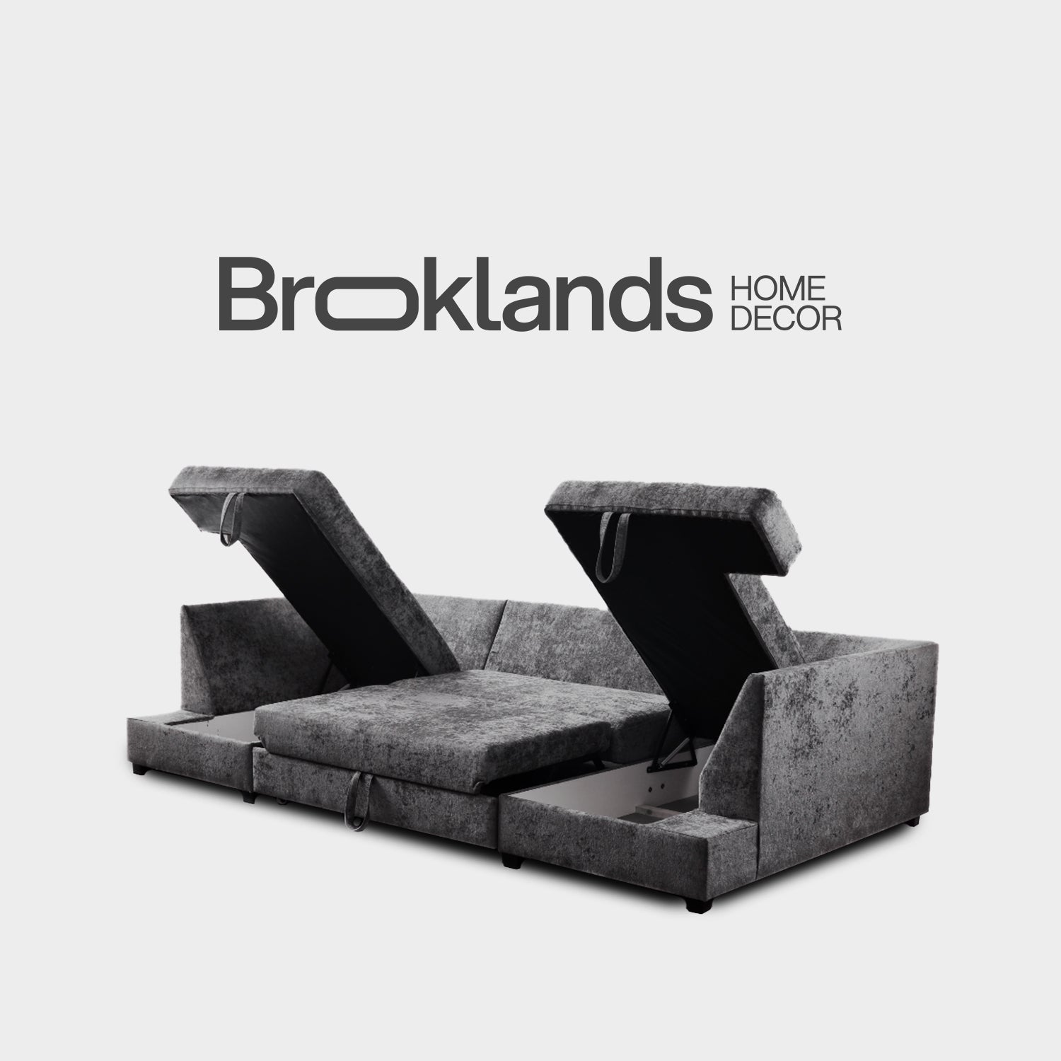 Meridian U Shape Sofa Bed with Storage Alaska Chenille Platinum Grey