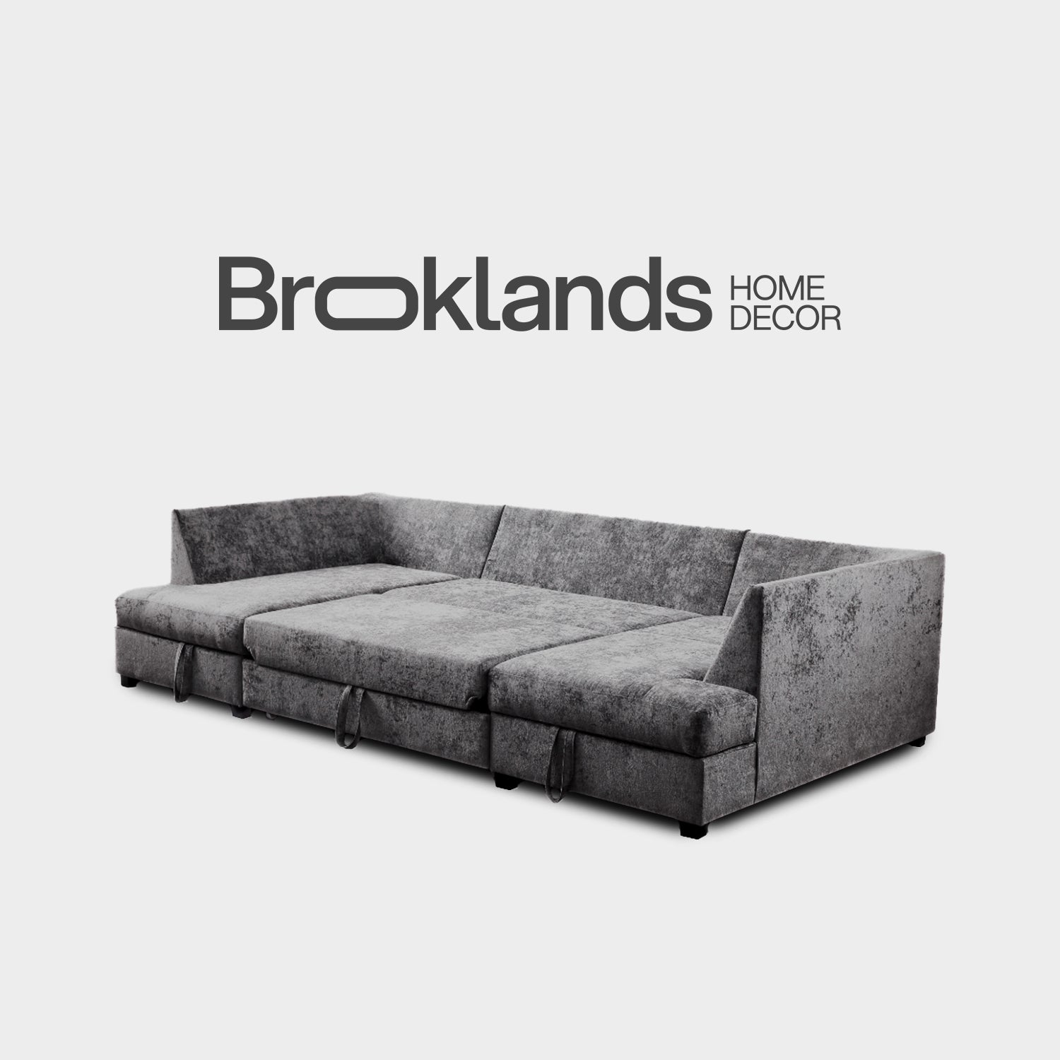 Meridian U Shape Sofa Bed with Storage Alaska Chenille Platinum Grey