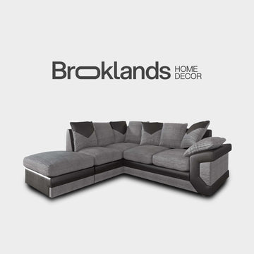 Portland Dino Black and Grey Left Hand Corner Sofa with Footstool