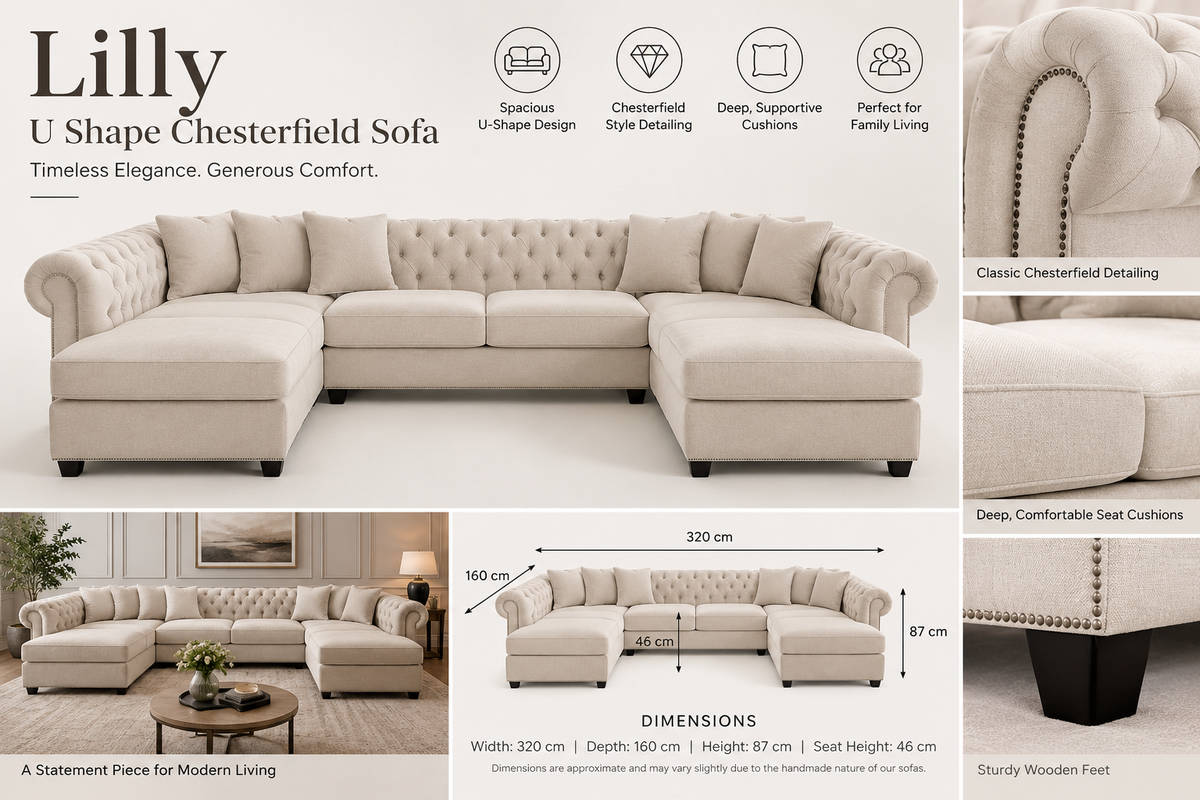 Lilly U Shape Chesterfield Sofa