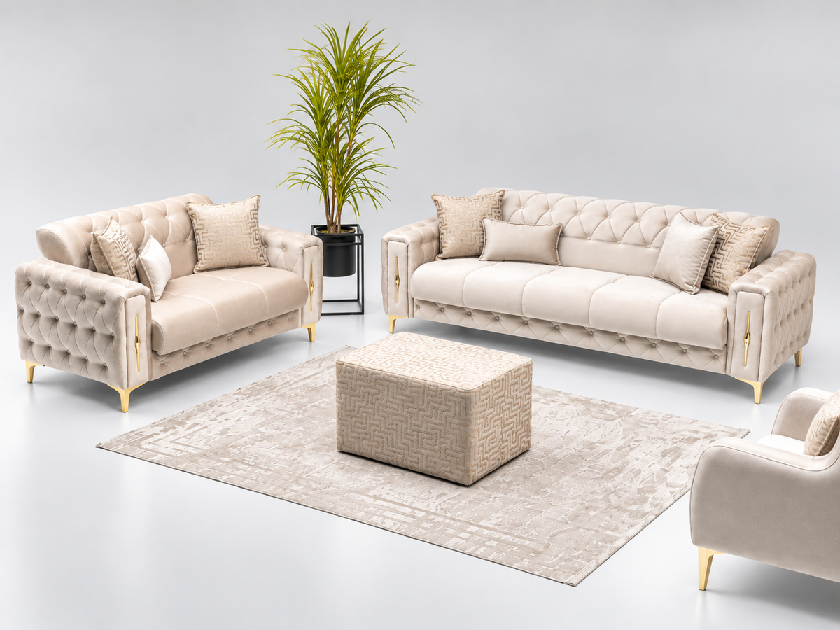 Monaco Luxury Velvet Sofa Set – 3+2, 3 & 2 Seater