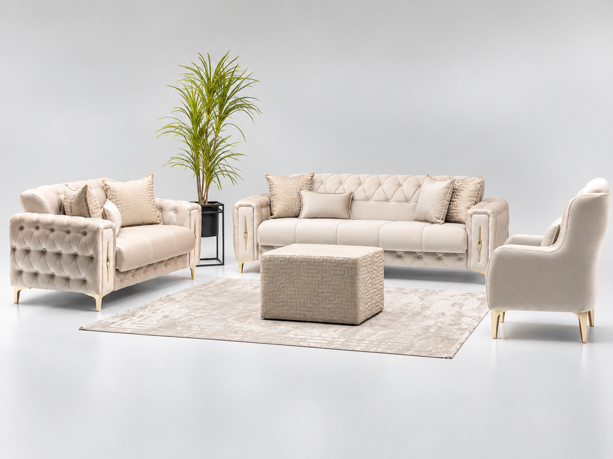 Monaco Luxury Velvet Sofa Set – 3+2, 3 & 2 Seater