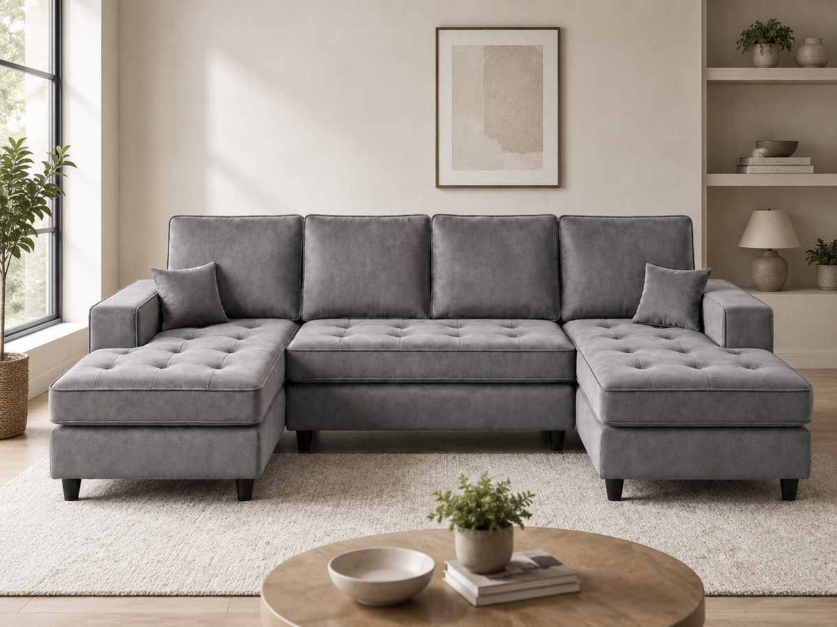 Orion Velvet Classic Straight U-Shaped Sofa