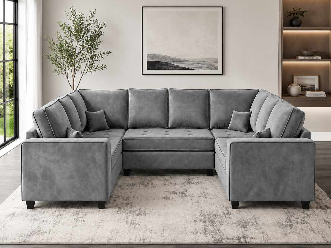 Orion Velvet Track Arm U-Shaped Sofa