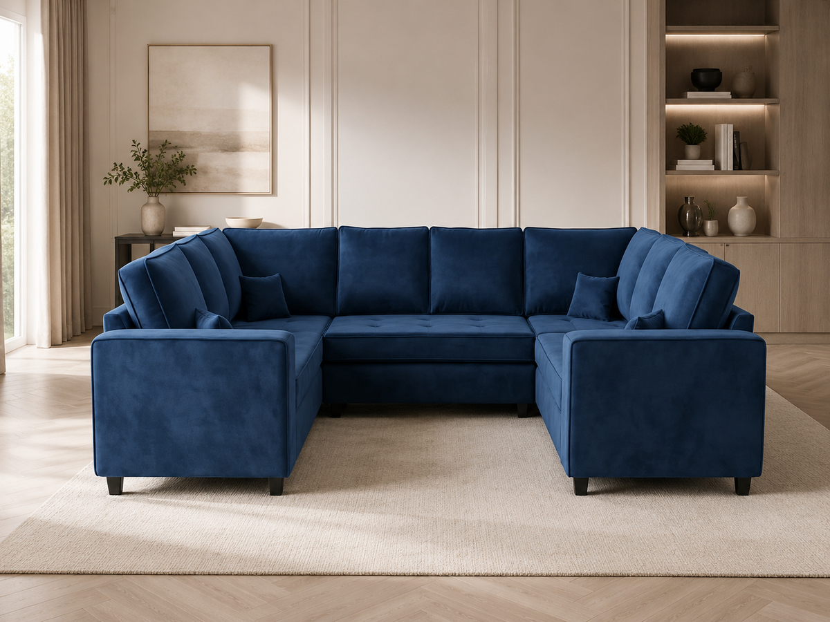 Orion Velvet Track Arm U-Shaped Sofa