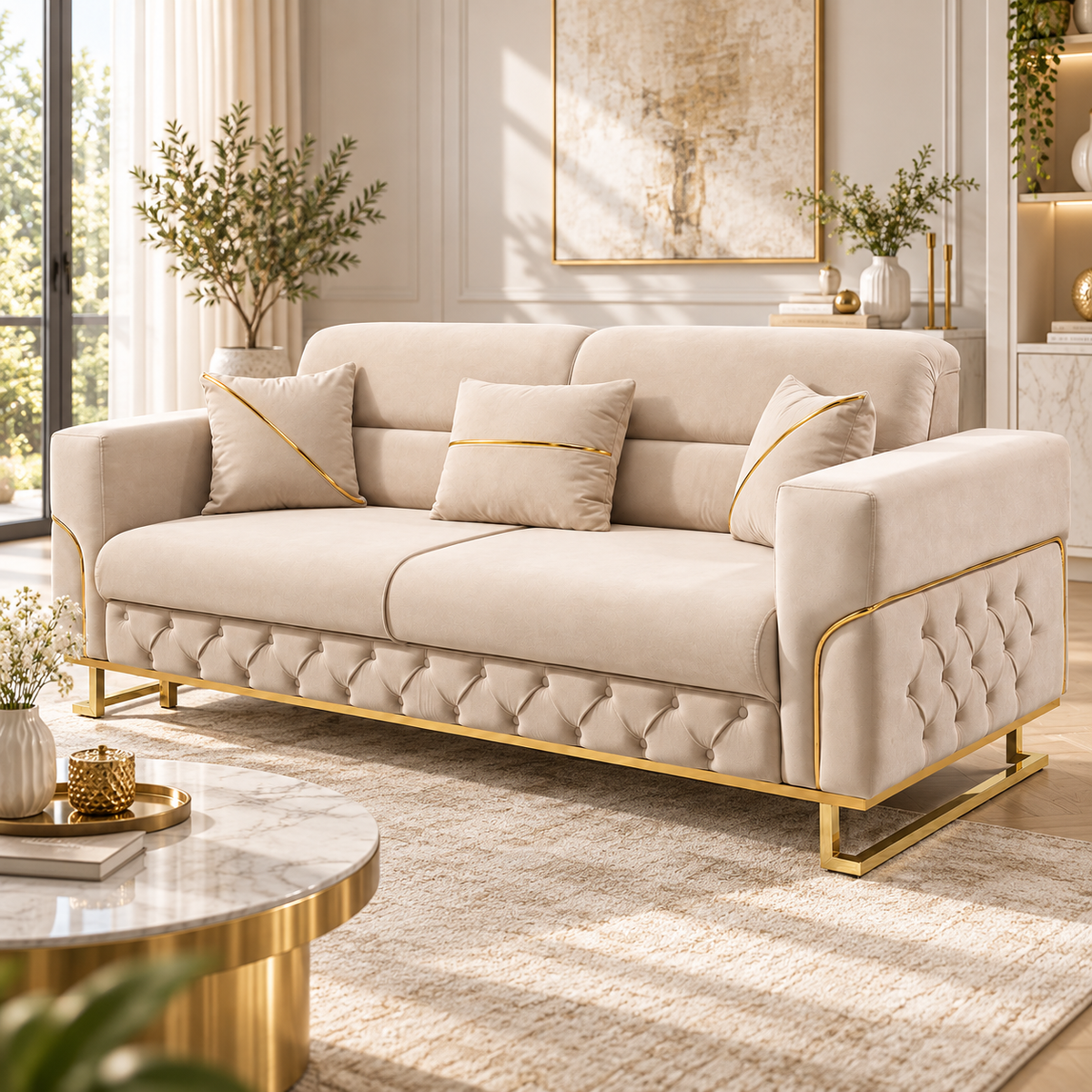 Parma Cream & Gold Sofa Set – 3+2, 3 & 2 Seater