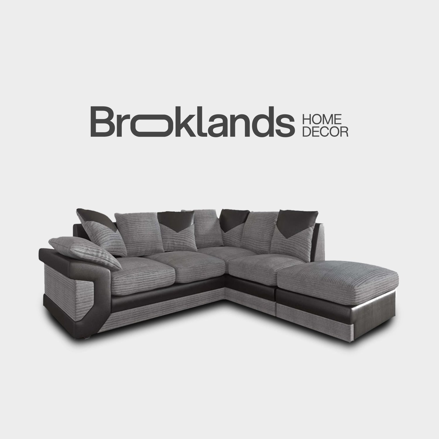 Portland Dino Black and Grey Right Hand Corner Sofa with Footstool