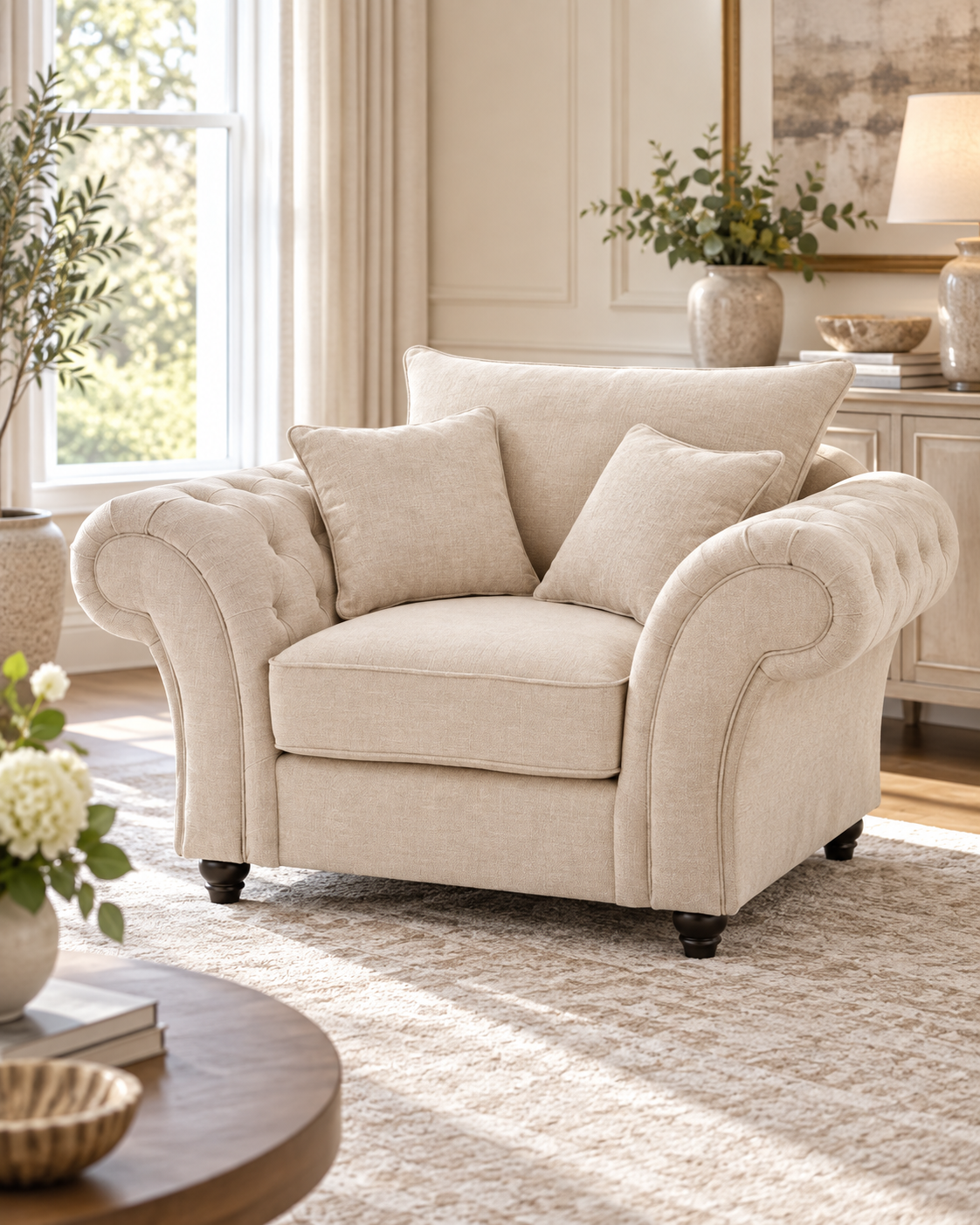 Rivello Luxury Accent Armchair with Scroll Arms