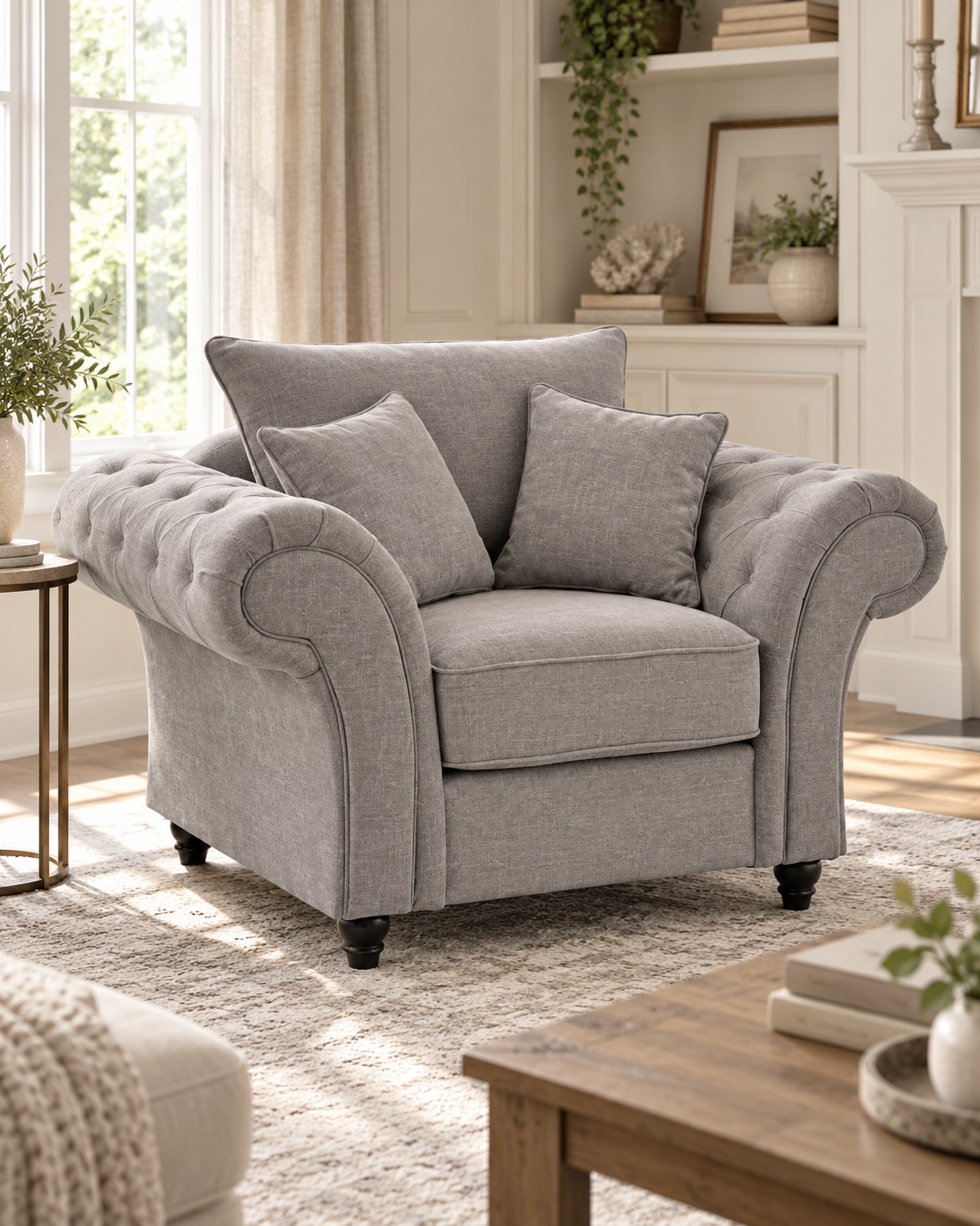 Rivello Luxury Accent Armchair with Scroll Arms