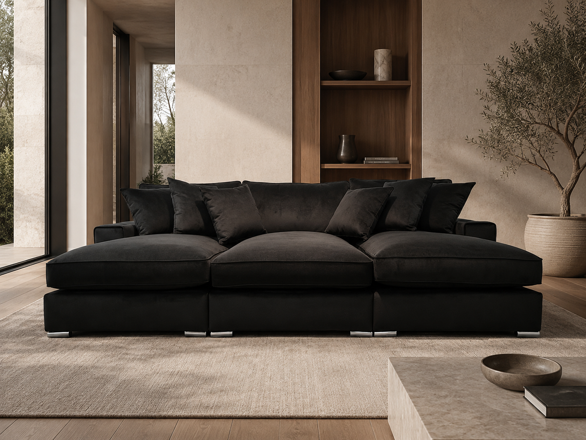 Spacious Cinema Sofa with Deep Cushions & Cup Holders