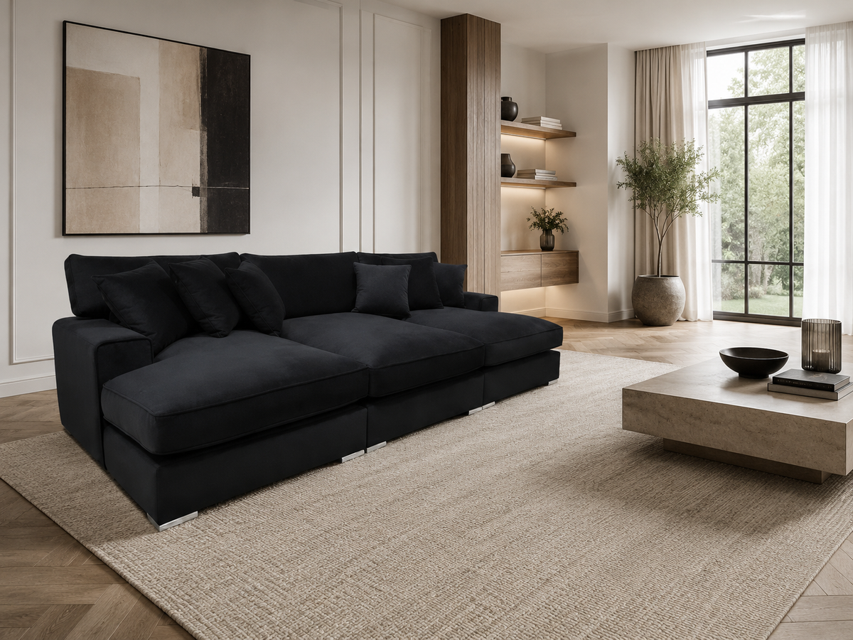 Spacious Cinema Sofa with Deep Cushions & Cup Holders